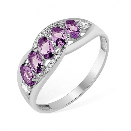 Серебряное кольцо 925, женское, с аметистом и фианитом, размер 18