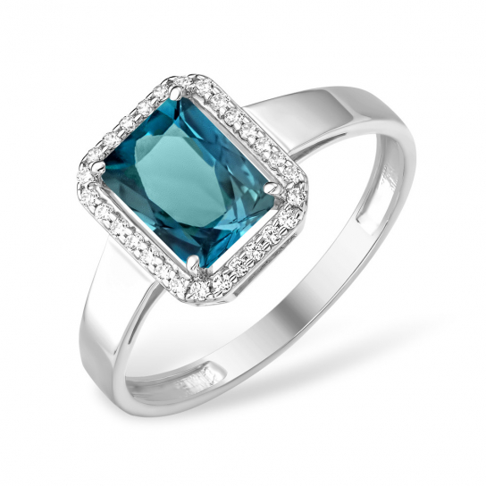 Серебряное кольцо 925, женское, с топазом и фианитом, размер 18.5