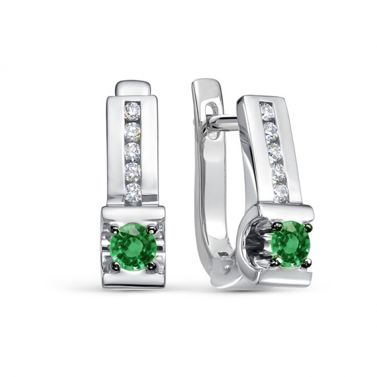 Золотые серьги 585, женские, с бриллиантом и изумрудом