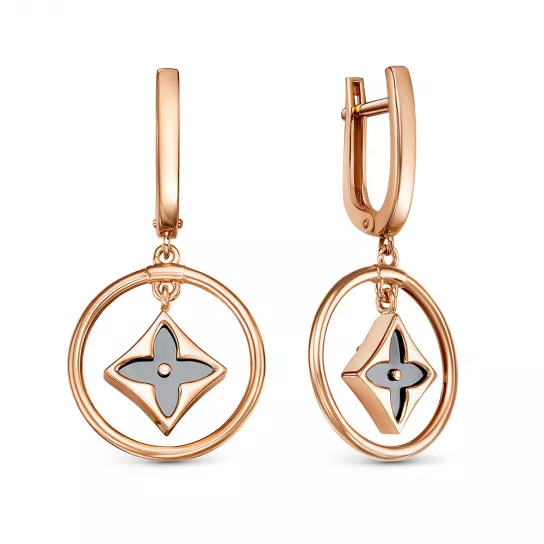 Золотые серьги 585, женские, с ониксом