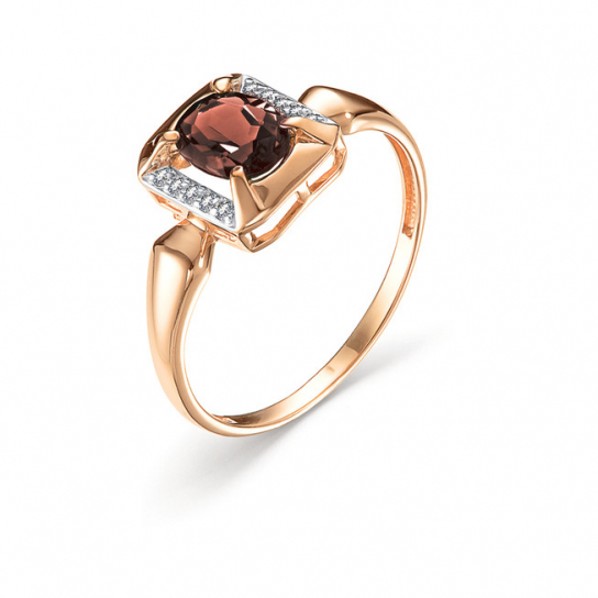 Золотое кольцо 585, женское, с гранатом и фианитом, размер 17
