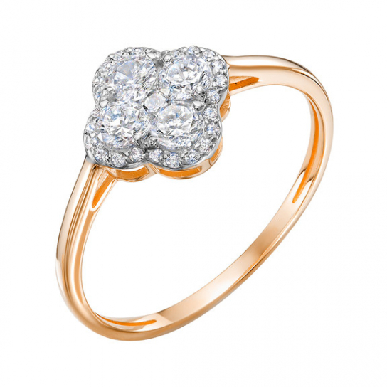 Золотое кольцо 585, женское, с фианитом, размер 17.5