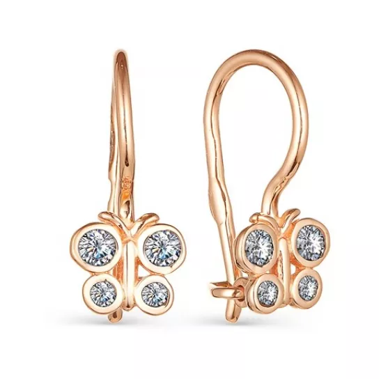 Серьги детские с фианитом из золота