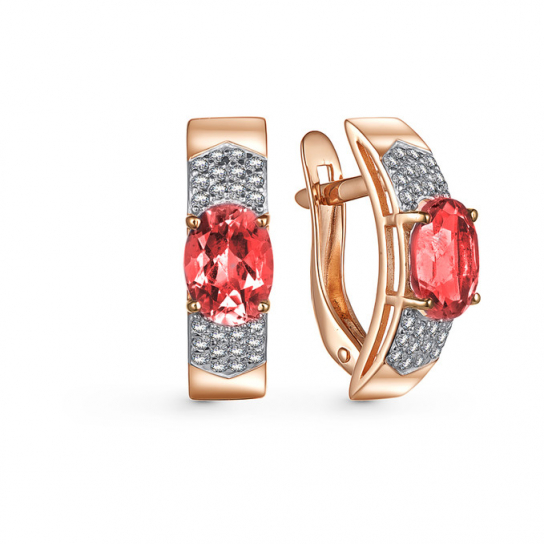 Золотые серьги 585, женские, с фианитом и гранатом