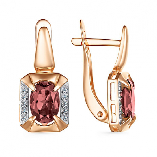 Золотые серьги 585, женские, с гранатом и фианитом