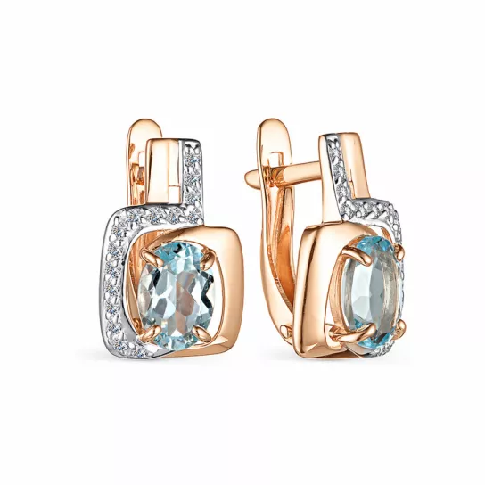 Серьги с топазом и фианитом из золота