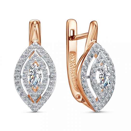 Золотые серьги 585, женские, с фианитом