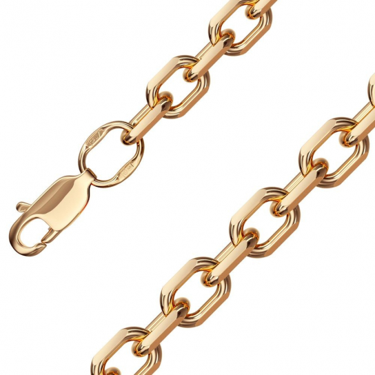 Золотая цепочка 585 на шею, плетение якорное, длина 55 см, цвет красное золото