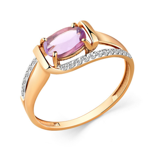 Золотое кольцо 585, женское, с аметистом и фианитом, размер 18
