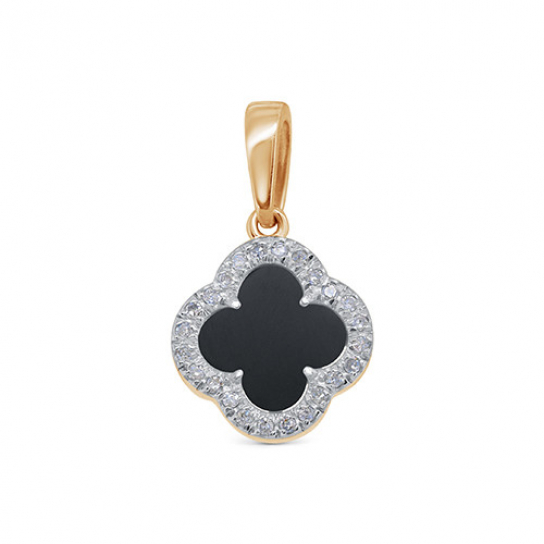 Золотая подвеска 585, женская, с бриллиантом и ониксом