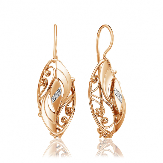 Золотые серьги 375, женские, с фианитом