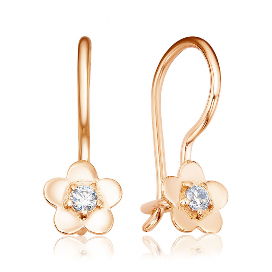 Серьги детские с фианитом из золота