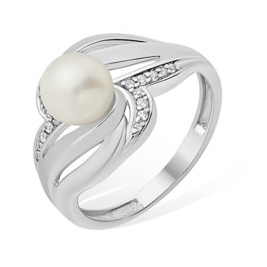 Серебряное кольцо 925, женское, с жемчугом и фианитом, размер 17.5