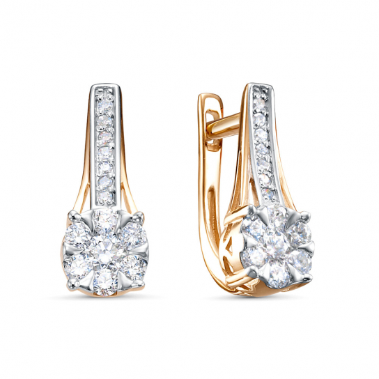 Золотые серьги 585, женские, с фианитом