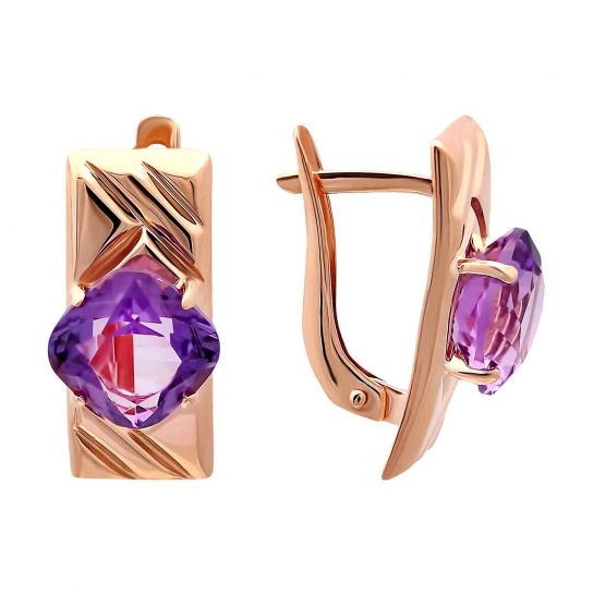 Золотые серьги 585, женские, с аметистом