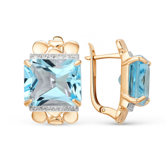 Золотые серьги 585, женские, с топазом и фианитом