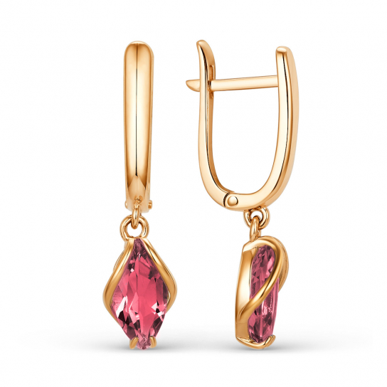 Золотые серьги 585, женские, с гранатом