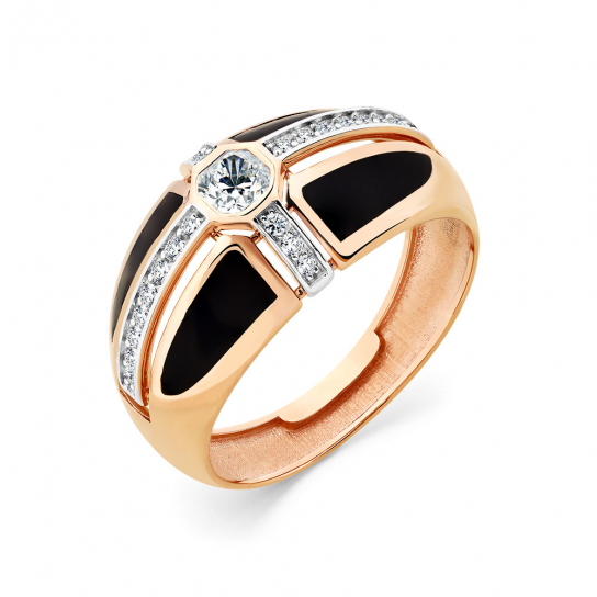 Золотое кольцо 585, мужское, с фианитом и эмалью, размер 22