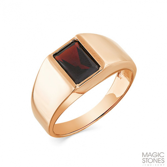 Золотое кольцо 585, мужское, с гранатом, размер 20.5