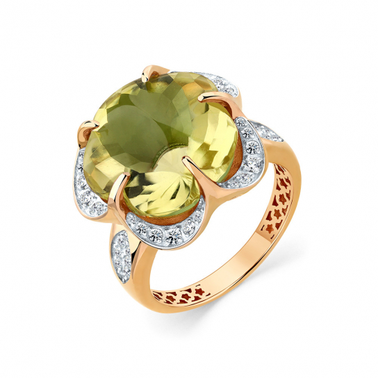 Золотое кольцо 585, женское, с эмалью и фианитом, размер 17.5