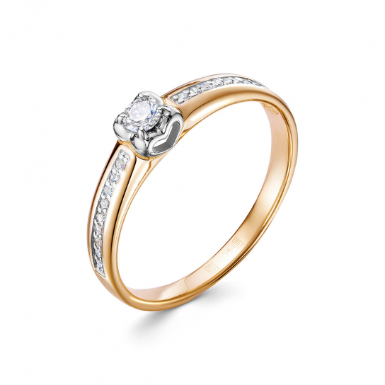 Золотое кольцо 585, женское, с бриллиантом, размер 18.5