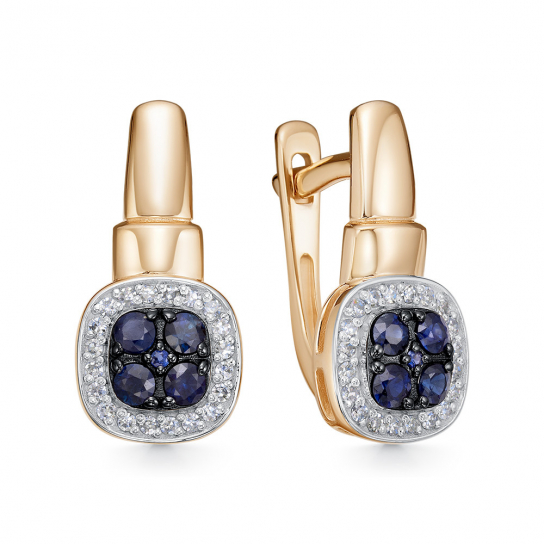 Золотые серьги 585, женские, с бриллиантом и сапфиром