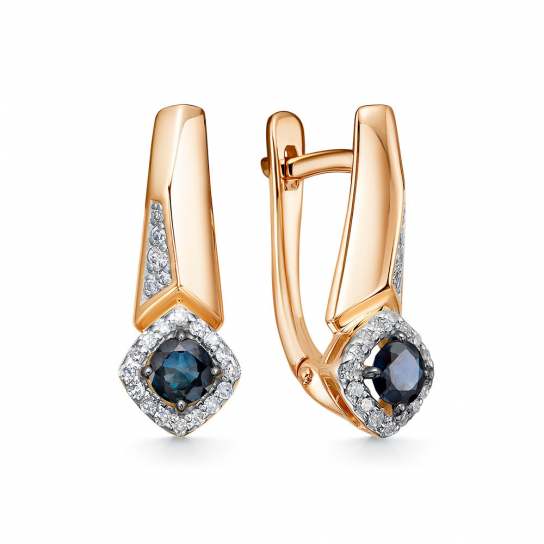 Золотые серьги 585, женские, с бриллиантом и сапфиром