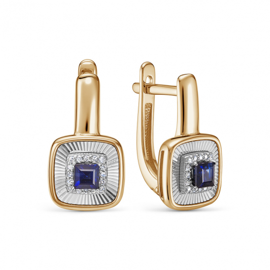 Золотые серьги 585, женские, с сапфиром и бриллиантом