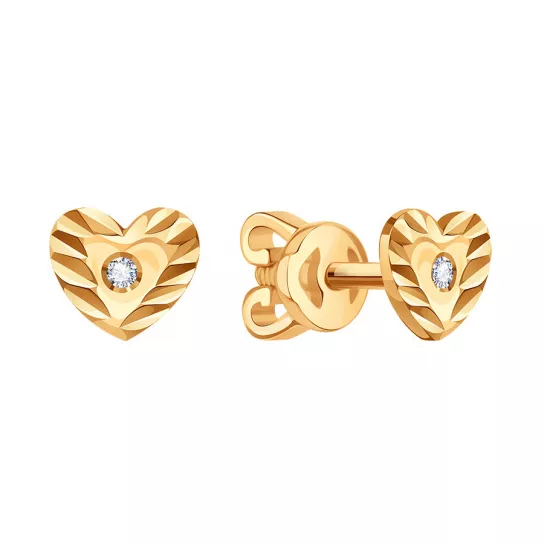 Пусеты с фианитом из золота