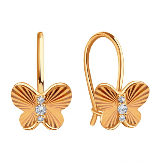 Серьги детские с фианитом из золота