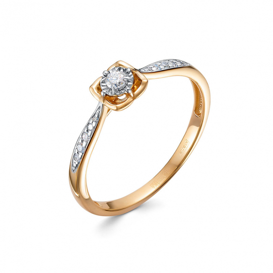 Золотое кольцо 585, с бриллиантом, размер 16