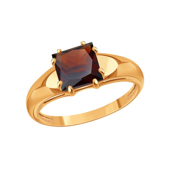 Золотое кольцо 585, женское, с гранатом, размер 17