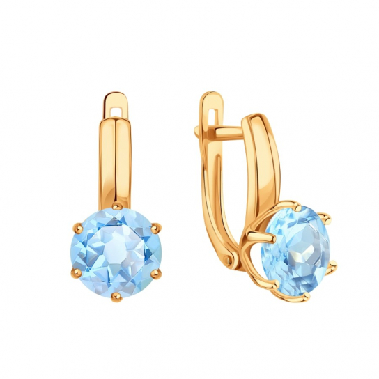 Золотые серьги 585, женские, с топазом