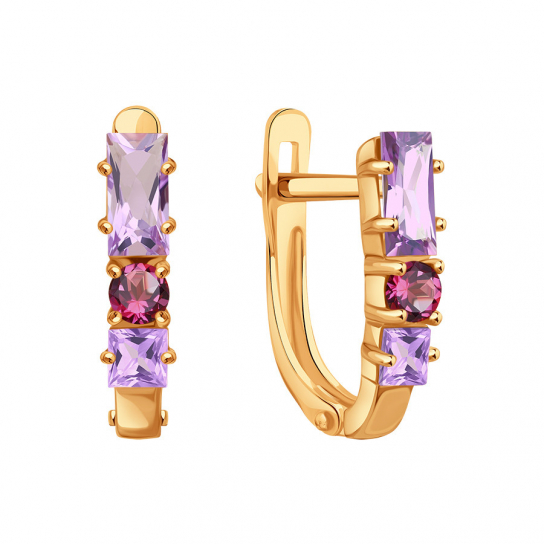 Золотые серьги 585, женские, с аметистом
