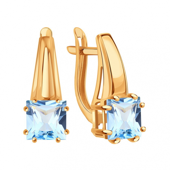 Золотые серьги 585, женские, с топазом