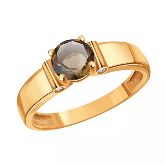 Кольцо с раухтопазом и фианитом из золота
