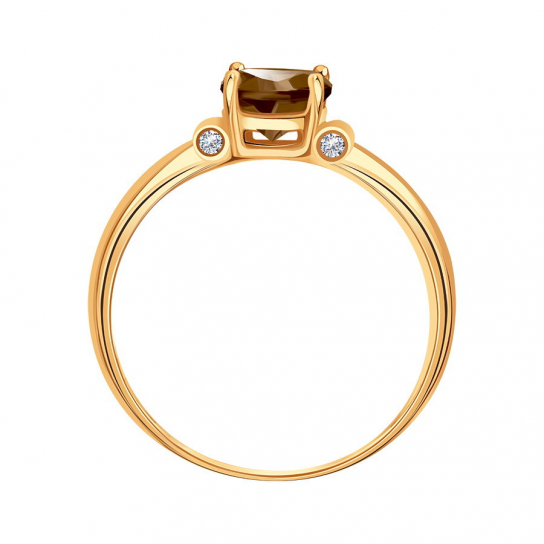 Золотое кольцо 585, женское, с раухтопазом и фианитом, размер 18