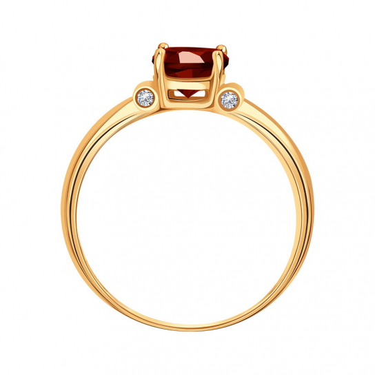 Золотое кольцо 585, женское, с фианитом и гранатом, размер 18.5