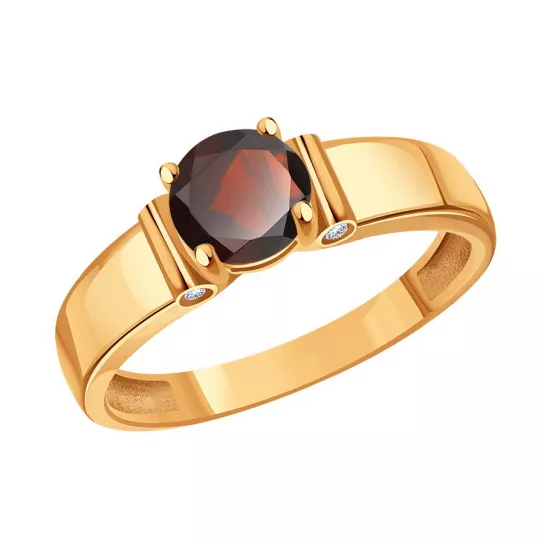 Золотое кольцо 585, женское, с фианитом и гранатом, размер 18.5