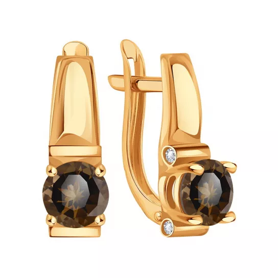 Серьги с раухтопазом и фианитом из золота