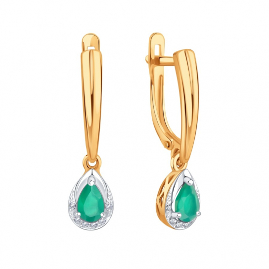 Золотые серьги 585, женские, с агатом и фианитом