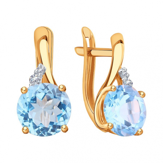 Золотые серьги 585, женские, с топазом и фианитом