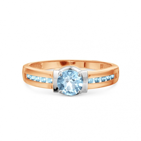 Золотое кольцо 585, женское, с топазом и фианитом, размер 17