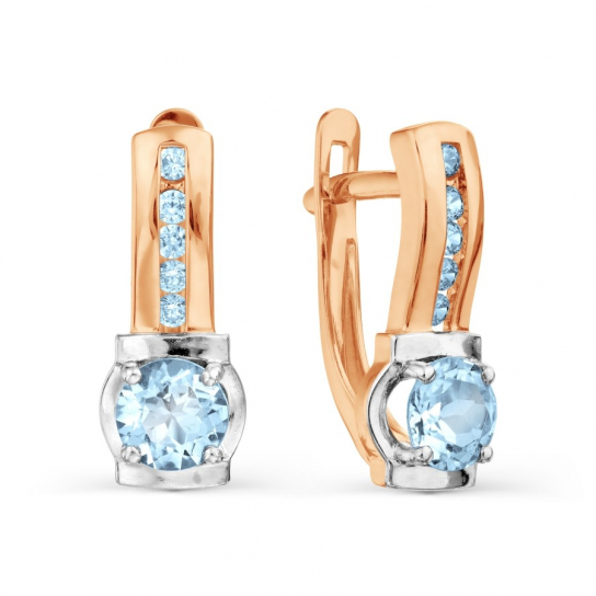 Золотые серьги 585, женские, с топазом и фианитом