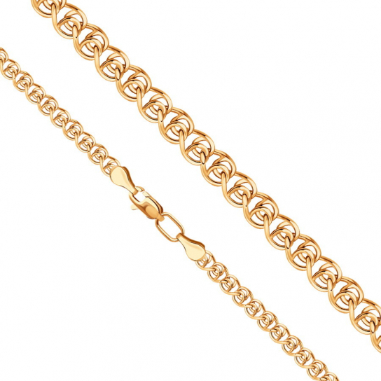 Золотая цепочка 585 на шею, плетение лав, длина 45 см, цвет красное золото