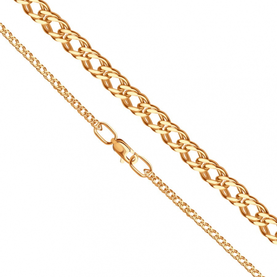 Золотая цепочка 585 на шею, плетение двойной ромб, длина 45 см, цвет красное золото