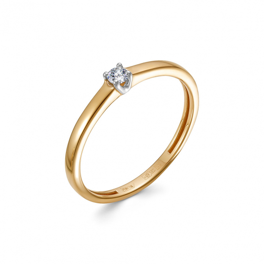 Золотое кольцо 585, с бриллиантом, размер 15.5