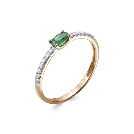 Золотое кольцо 585, женское, с изумрудом и бриллиантом, размер 16.5