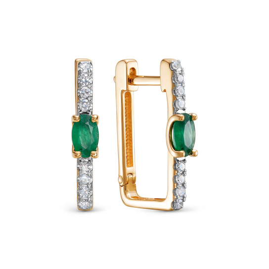 Золотые серьги 585, женские, с изумрудом и бриллиантом