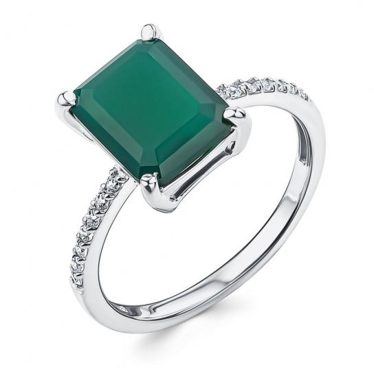 Серебряное кольцо 925, женское, с лунным камнем и фианитом, размер 17.5